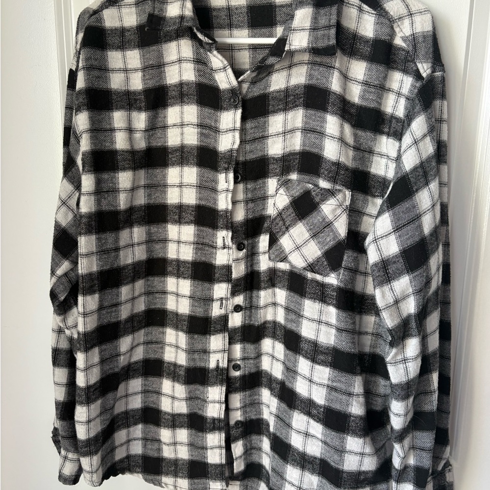 Plaid Button Down Shirt - Black and White